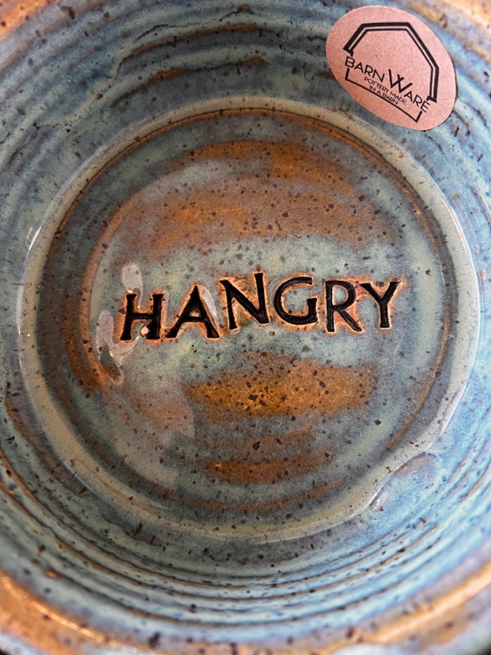 'HANGRY' Ceramic Dog Bowl - Blue and Brown